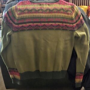 Womens Green and Pink Patterned Sweater